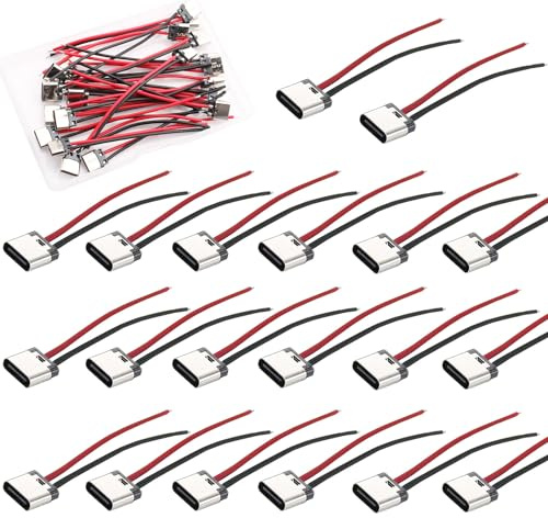 RUNCCI-YUN 20PCS USB-C buchse löten mit Kabel 2 Draht USB-C einbaubuchse für PCB-Design, Heimwerken