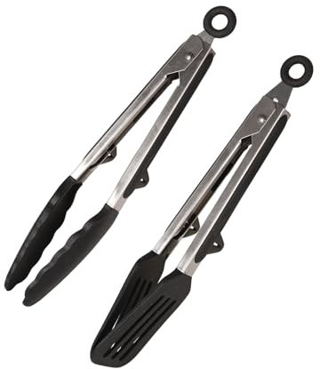 9 Inch Set of 2 Silicone Kitchen Tongs Include Food Tongs and Spatula Tong, Non-Slip Locking Cooking Tong for Air Fryer, Baking, Serving