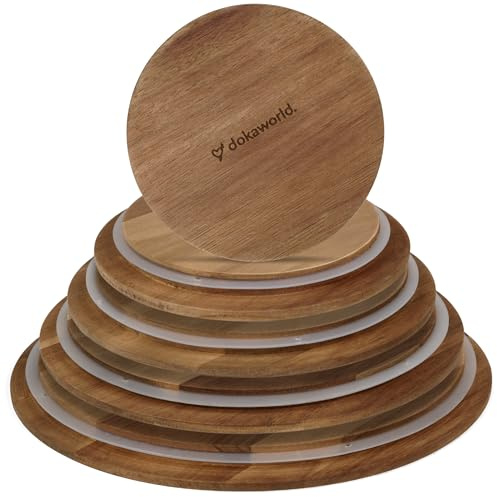 dokaworld Ciotole in vetro con coperchio in acacia, (ciotole non incluse), compatibili con tutti i set di ciotole in vetro