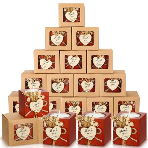 Jingmore 50 Sets Hochzeitskerzen, Gastgeschenke, Brautparty, Gastgeschenke, Dankeschön-Geschenke für Gäste, rustikale Holzkerzenhalter, Teelichthalter, Taufgeschenke (dunkelbraun)