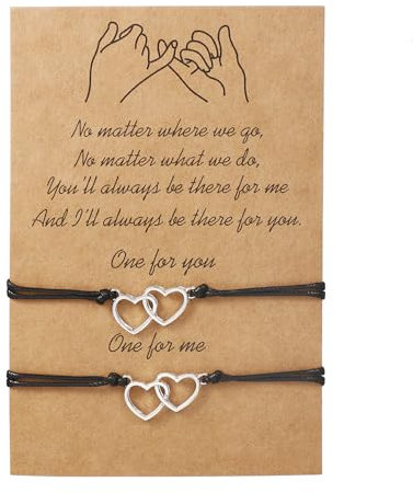 Aieino 2pcs Pinky Promise Bracelets, Adjustable Handmade String Rope Relationship Couple Distance Friendship Mother Daughter Matching Bracelet for Women Men Teens Birthday Valentines Day Gift(Heart)