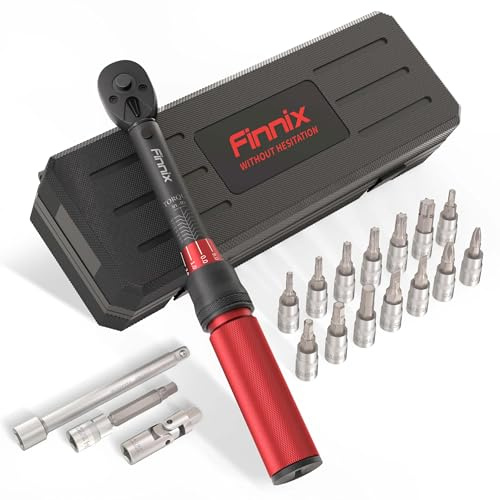 1/4 Inch Drive Click Torque Wrench, 18 PCS Bike Torque Wrench Set Double Scale (10-150lb.in/1.1-17.0Nm/), High Precision with Bit Sockets, Universal Joint, Extension Bar, for Bicycle Maintenance