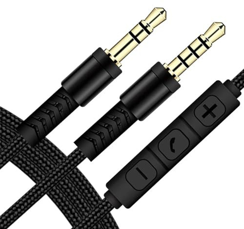 CABLEPELADO Cable alargador Jack 3.5 mm TRRS 4 Pines a TRS 3 pines, Cable Auxiliar con Micrófono y Control de Volumen, Cable de Auriculares con Micrófono, Cable Aux audio, 1.20 Metros, Nylon, Negro