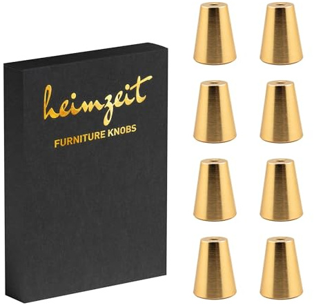 heimzeit Möbelknöpfe Cone 8 Stück aus hochwertigem Aluminium in Gold | Schrankknöpfe Rund für Türen, Schubladen und Kommoden, Stilvolles Design, mit Einlochgriff und Schrauben