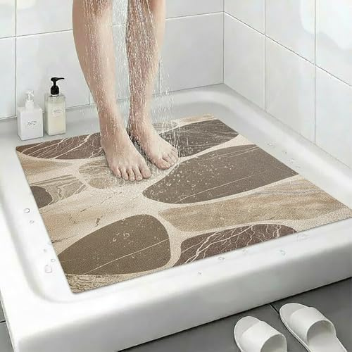 Pevfeciy Badezimmer Matte 40x60 cm Duschmatte rutschfest Modern Stil Duscheinlage rutschfest Weich Komfort PVC Antirutschmatte dusche Mit Ablaufloch,Hohe Wasserdurchlässigkeit,für Nassbereiche