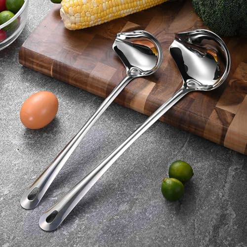 Small Sauce Ladle, 2pcs Stainless Steel Gravy Ladle with Pouring Spout Serving Ladle Spoon for Cooking Sauce, Gravy, Dressing