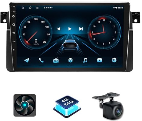 4+64GB Android 13 Autoradio für BMW 3er E46 1999-2005 mit Wireless Carplay Android Auto 9 Zoll GPS Navigation für Auto BMW E46 Radio Bluetooth WiFi DSP SWC