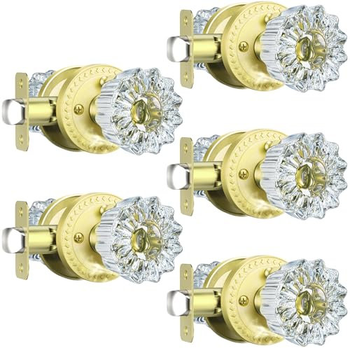 Calzibeno Glass Door Knobs, Gold Door Knobs Interior, 5 Pack