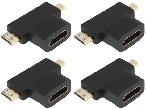 eMagTech 4 adaptadores micro mini HDMI 2 en 1 de 27 x 32 x 8 mm, 90 grados, adaptador combinado 2 en 1 para smartphones, tabletas y cámaras, adaptador múltiple HDMI 2 en 1, color negro