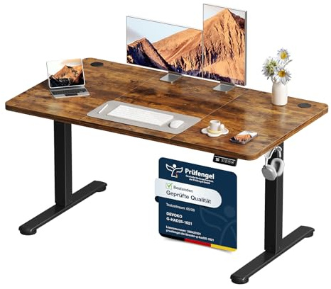 Devoko Elektrisch Höhenverstellbarer Schreibtisch 120 x 60cm,Braun | Schreibtisch Höhenverstellbar Tisch, Steh-Sitz Bürotisch, Computertisch mit Memory-Funktion, Stehpult, Standing Desk
