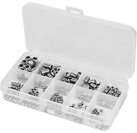 Gewindestifte, Gewindestift-Sortiment-Set aus Edelstahl, 245 Stück, ohne Kopf, Gewindestifte, Gewindestifte, Innensechskant, Konkave Endbefestigungen