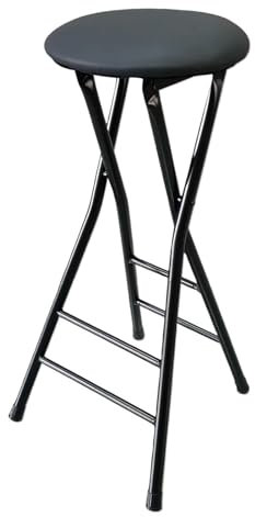 Generico Sgabello Alto Pieghevole Senza Schienale da 70 Cm, Sgabello da Cucina Pieghevole Rotondo Imbottito per Soggiorno, Giardino, Campeggio, Pesca(Zwart)