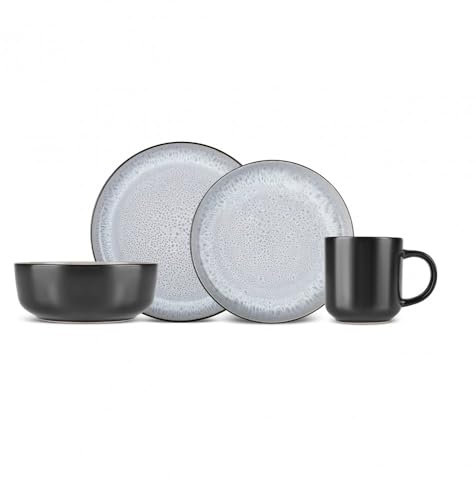 Karaca Messina 16-tlg Geschirrset für 4 Personen, Steinzeug, Teller, Schüssel und Teller Set, Spülmaschinenfest, Tafelgeschirr aus Steinzeug, Stilvolles Design für jeden Anlass