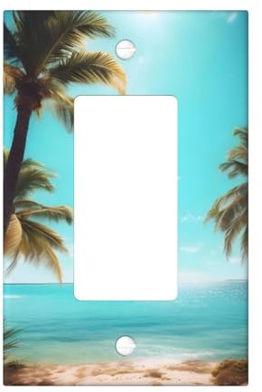 Cubiertas de salida con estampado de palmeras y mar, 1 placa de pared de tamaño estándar, cubiertas de placas frontales de policarbonato de doble salida