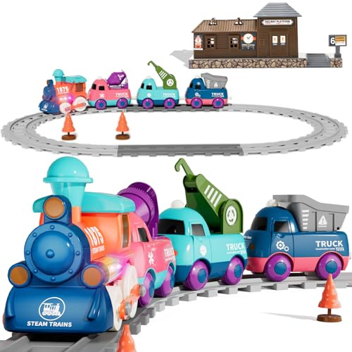Elektrisches Zugset für Kleinkinder, Magnetisches Zugspielzeug mit Licht und Musik, Kleinkind-Eisenbahnspielset 3-5, Geburtstagsgeschenke für 3 4 5 Jahre alte Jungen Mädchen