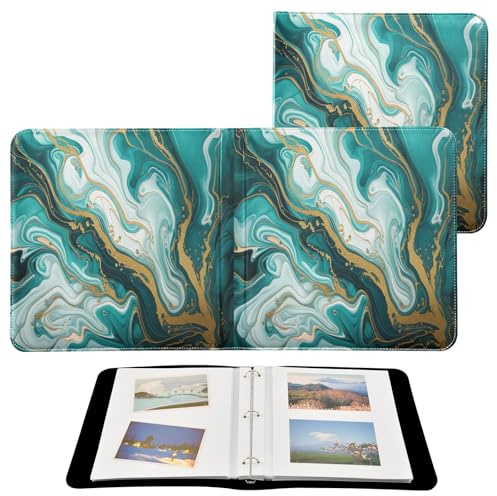JUMBEAR Álbum de fotos grande autoadhesivo con 20 páginas, álbum de recortes para boda, familia, bebé, vacaciones, hermoso mármol azul dorado