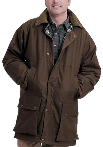 Herren-Wachsjacke, langärmelig, Reißverschluss, klassisch, gepolstert, mehrere Taschen, wasserabweisend, braun, 5XL