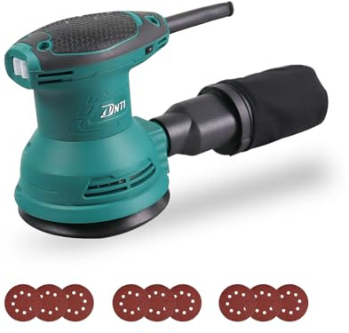 DNTI Random Orbit Sander 350W 9Pcs Sandpapers, 6 Variable Speed 5000-13000RPM, 125MM Hand Electric Tool, High Performance Dust Collection Fit for Woodworking/Sanding