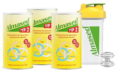 Almased Typ 2 – 3x500g – 600 ml Shaker – ideal bei Diabetes – Senkung des Blutzuckerspiegels – ohne künstliche Zusätze - 30 Portionen