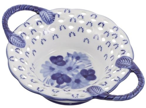 POPETPOP Frutero De Porcelana Azul y Blanca. Tazones Para Servir Frutas Porta Snacks Para Encimera Plato De Frutas Del Festival Cuencos De Frutas Frutero Antiguo Bandeja De Fruta Cerámica