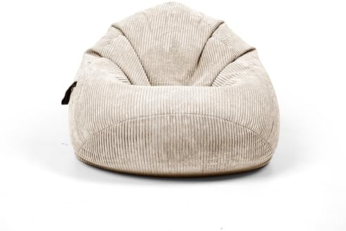 Nadimaideal Königessitzsack XXL Mit Hocker aus Cord für Teenager & Erwachsene | Gaming Sitzsack 100 X 90 cm | Komfortabler Beanbag | Mit hochwertige Füllung EPS Perlen (Creme)