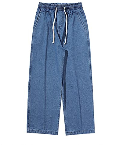 Jeans da uomo a gamba dritta, pantaloni in denim da lavoro resistenti, pantaloni larghi casual lunghi jeans larghi con coulisse elastico in vita pantaloni leggeri larghi casual per il tempo libero