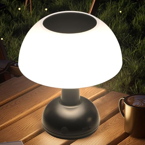 Recitem Solar Tischlampe Outdoor | Solarlampen für außen Tisch | USB Solar Aufladbar LED Akku Solar Lampe | IP54 Wasserdicht Solarlampe Tisch Kabellose Tischlampe for Außen Garten Balkon Restaurant