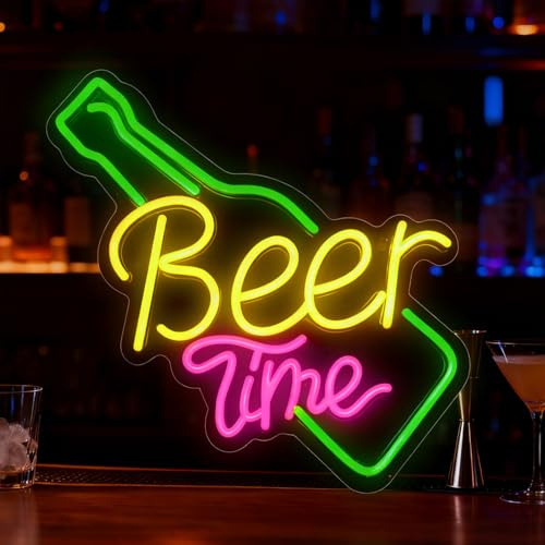 Beer Time Neon Schild, LED Bier Neon Sign für Wand Deko, Dimmbare Neonlichter USB Power für Schlafzimmer Wohnzimmer Bar Pub Club Geburtstag Hochzeit Party Hotel Cafe Männ Höhle