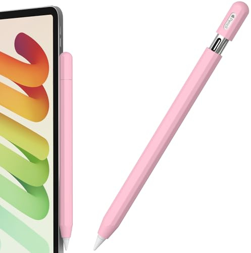 FAFALITHIC Silikon Hülle Kompatibel mit Apple Pencil USB-C Decagon Schutzhülle Anti-Rutschhülle Bequemer Griff Unterstützung Magnetische Befestigung (Rosa)