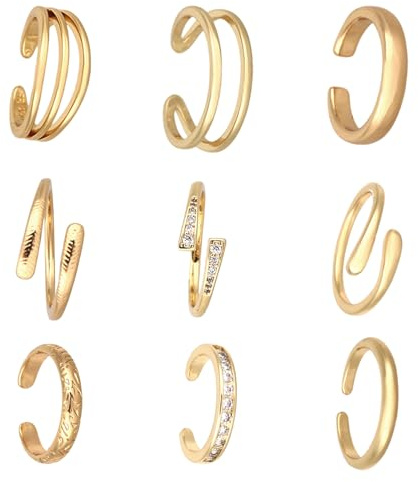 Mikovivi 9pcs Toe Rings for Women, Adjustable Open CZ Hug Toe Rings Set Dainty Summer Beach Foot Jewelry Fashionable Women's Foot Decoration Accessories (Gold)