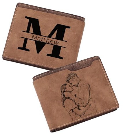 MMXX Personalisierte Herren Geldbörse Leder Gravieren von Bildern Texten Portmonee Herren mit Vielen Kartenfächern Münzfach Geschenk für Papa Opa Ehemann Freund -C1