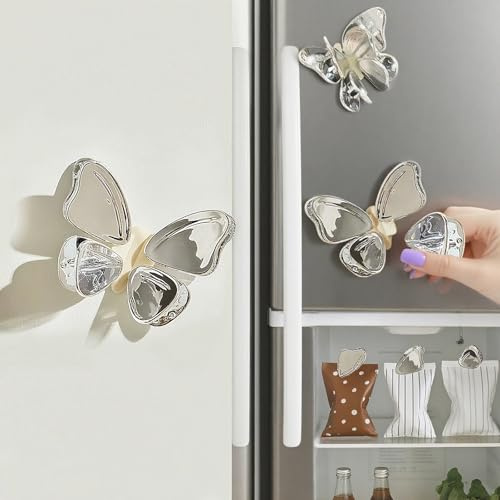 Rxuiael Butterfly Magnetic Bag Clip Set: 4 Butterfly Wings Clips with Base | Floral Food Sealer for Bread Bags, Snacks & Pet Food | Fridge Organizer & Kitchen Decor Gift (Silver)