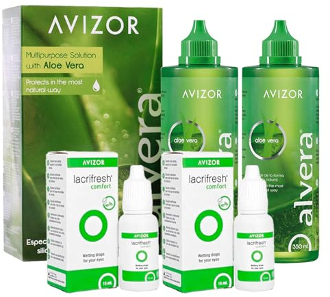 Pack Lacrifresh Comfort 2x15ml + Alvera Solución Única 2x350ml para Lentillas - Hidratación y Limpieza con Aloe Vera