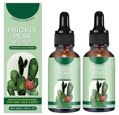 Olio di semi di fico d'India biologico - Extravergine, spremuto a freddo, 100% puro naturale per viso, capelli e corpo - Per pelle secca, idratante, antietà e nutriente (50 ml) (2 PCS)
