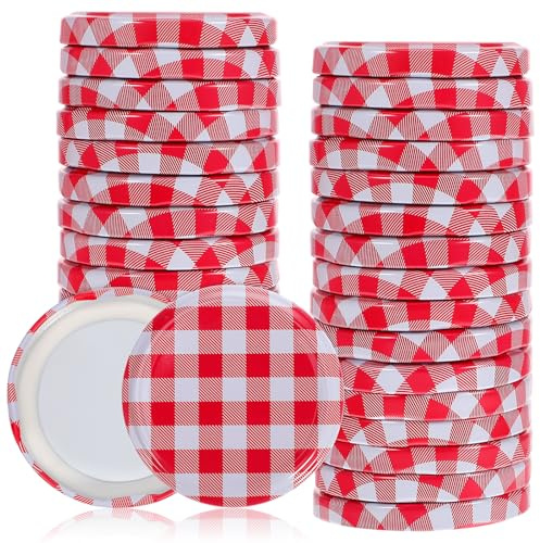 Kichvoe Mason Jar Lids 2.56 Inch 40 Pack Checked Screw Caps Airtight Canning Lids for Jam Jelly Preserves Food Storage Replacement Accessories