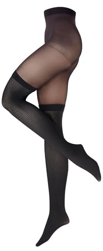 NUR DIE Damen Strumpfhose Overknee 20 DEN – Transparente Feinstrumpfhose mit angenähtem Overknee in modischer Ripp-Struktur, weiches Material, elegante 20 DEN Optik für stylische Looks