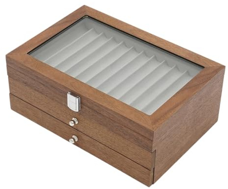 JMORCO Estuche Plumas Estilográficas Estuche organizador for pluma estilográfica, 34 compartimentos, madera de nogal, for guardar y almacenar