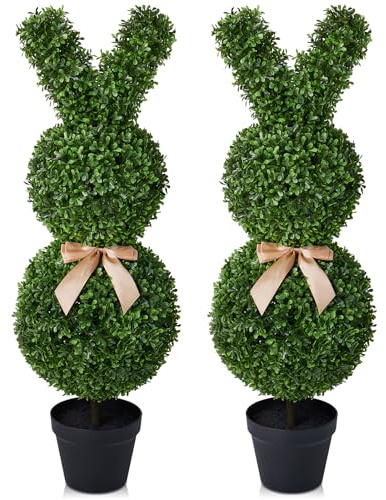 VeriNatural künstlicher Formschnitt-Baum bunny-Form 90cm – künstliche Pflanzen für Innenbereich & Außenbereich, UV-beständige PE-Blätter, stabiler Topf, groß hoch dekorativ grün Deko fürs Zuhause,2Pcs