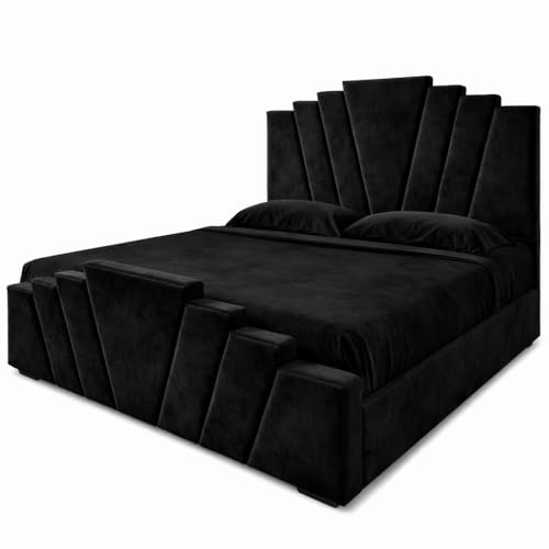 Atomic Sleep Luxury Panel Ottoman Storage Bed Frame with Gas Lift | Plush Velvet | Single, Small Double, Double, King & Super King | Handmade in the UK (Black Plush, 4FT 6in- Double)