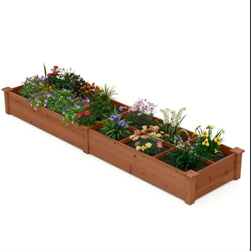HOMASIS Carré Potager en Bois, Jardiniere Extérieur Grande Taille avec 2 Bacs à Fleurs, Séparateurs pour Fleurs, Légumes, Fruits, Herbes, Lit de Jardin 228 cm Intérieur pour Terrasse Balcon (Marron)