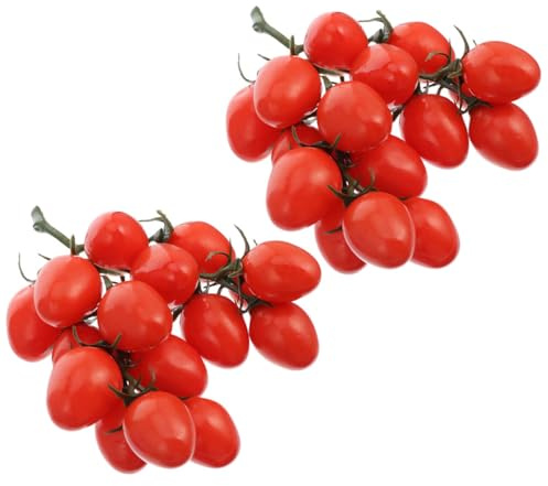 CIMAXIC Pomodorini Finti Realistici 2 Pezzi, Grappoli di Pomodorini di Plastica Rossi Supporto, Decorazioni per Feste e Arredamento Casa, Frutta Artificiale Leggera e Riutilizzabile