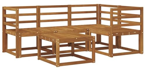 HETFTJN Gartenmöbel-Set 5-teilig aus massivem Akazienholz, modulares Lounge-Set mit Tisch, Gartensofa für Terrasse und Balkon, natürliche Holzoptik, lackierte Oberfläche, langlebige Outdoor-Sitzgruppe