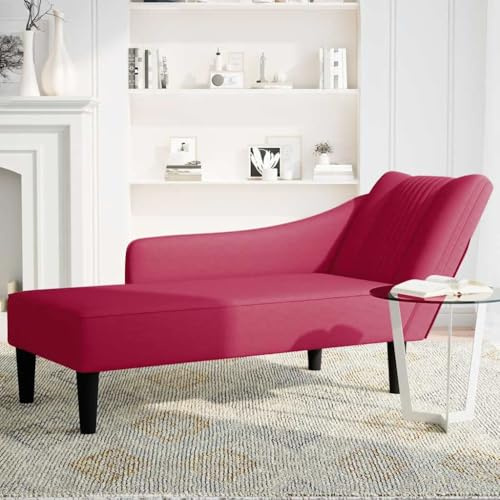 Kaloriko Chaiselong med höger armstöd vinröd sammet, 140 x 56 x 66 cm, stoppning med fjäder och skum, ergonomisk relaxstol för vardagsrum, sovrum, kontor, bekväm vila