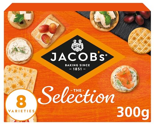 JACOB'S Biscuits Cheese Crackers Tub, 8 Varieties, The Selection, 300 g | Perfect for Cheese Boards, Diverse Selection, Store in Airtight Container, Unique Flavours, Great for Snacks & Entertaining