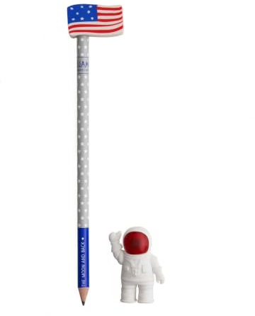 Legami - To The Moon And Back, Set di 2 Gomme e 1 Matita, 0,7x17,5 cm, Matita con Mina HB, Tratto Preciso, per Disegnare e Scrivere
