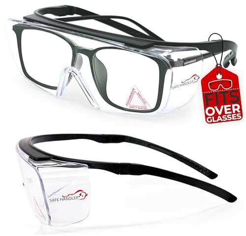 SAFE HANDLER Duarte Premium Safety Glasses Over Eyeglasses; ANSI Z87.1 Impact Resistant Polycarbonate Lenses with Anti-Fog & Scratch, UV400 Protection Safety Goggles (1 Pair)