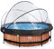 EXIT TOYS Piscine Tubulaire Wood avec Dôme Multifonctionnel - ø300x76cm - Piscine Hors Sol Ronde avec Pompe Filtrante à Cartouche - Entrée Basse - pour l'eau de la Piscine Propre et Chaude - Marron