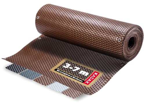 KADAX Schermo di Privacy Balcone, terrazza, Recinzione, Tappetino per la Privacy a Prova di Tempo Realizzato in PE-Rattan, Copertura Balcone con Cavi -Marrone Chiaro (1 m x 6 m)