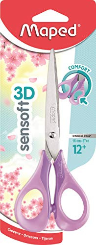 Maped - Schere Sensoft 16 cm mit weichen Ringen und 3D-Ergonomie - Schulschere ab 12 Jahren - für College und High School - Bequeme und angenehme Ringe - Farbe Pastellviolett 486291