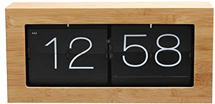 DYJD Natürliches Bambusmaterial Modern Digital Mechanical Retro Flip DОWN Uhr Automatische Drehen Digitaler Tisch & Regaluhr, groß